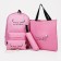A backpack with a zipper, an outer pocket, a set of a chover, bag, pink color