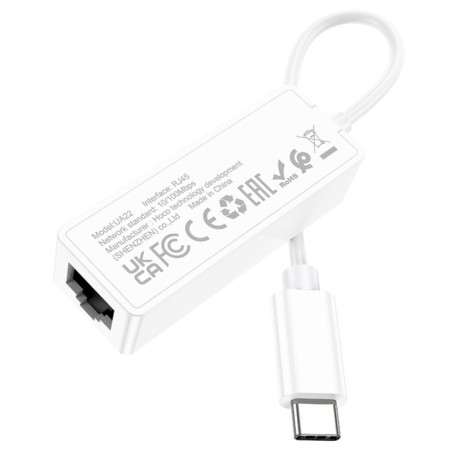 Adapter Hoco UA22, Type -C - Ethernet (100 MB), 15 cm, white-6