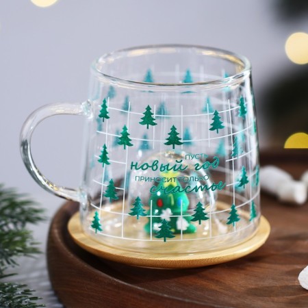 Glass mug with a lid "New Year brings happiness", 350 ml-7
