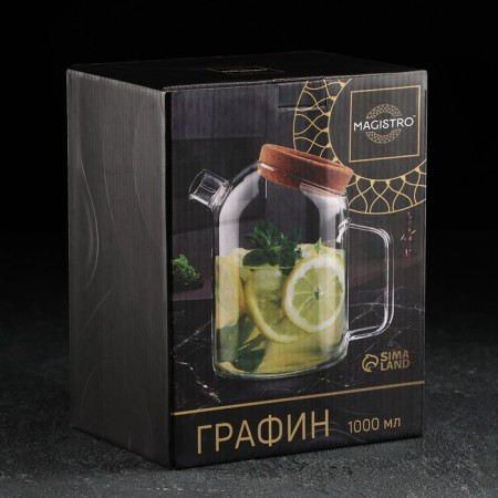 Glass jug with a cork cover Magistro "Eco", 1 l, 18 × 11 × 17.5-8