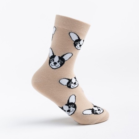 Children's socks, beige color/Dog print, size 18