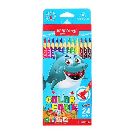 Pencils 12 pieces/24 colors, in a cardboard box, hexagonal, wooden, shark-7
