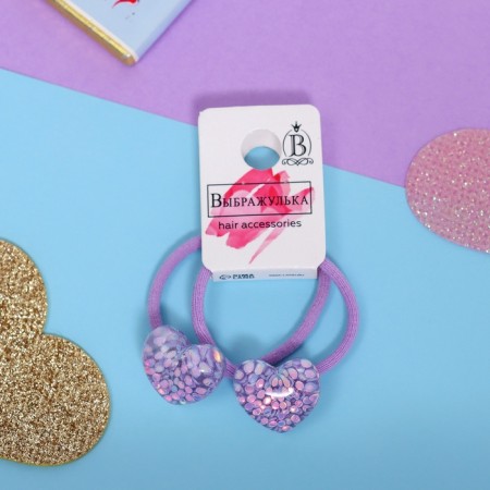 Hair gum "Vesta" (set 2 pcs) heart, 3 cm, lilac