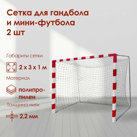 Gandball and mini-football grid, 2x3x1 m, thread 2.2 mm, cells 40x40 mm, 2 pcs.