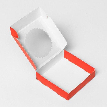 Gift box of the team with a window, 11.5 x 11.5 x 3 cm, scarlet-4