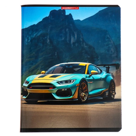 A notebook of 96 sheets in the “Racing Machines” cage, the cover coated cardboard, UV-lak, mix-5