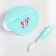 A set of children's dishes "Bunny", 3 objects: a plate on a suction cup, cover, spoon, turquoise color