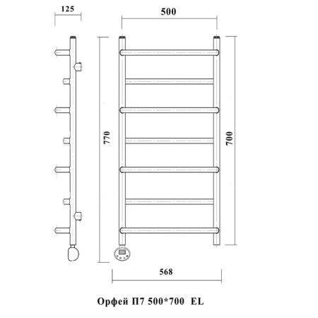 Domoterm electric heated towel rail "Orpheus", 500 x 700 mm, 7 crossbars, left, chrome-2