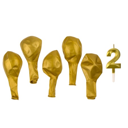Set of candle in a cake + 5 balls, number 2, gold-2