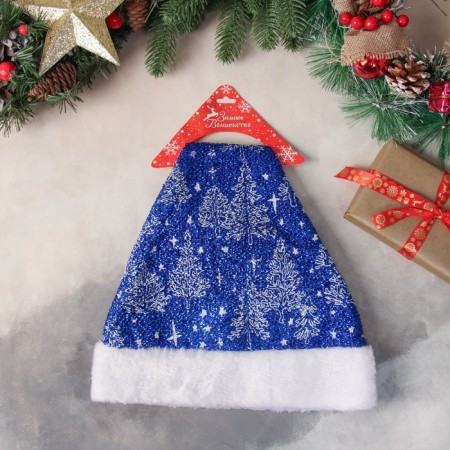 New Year's cap "snowy forest" 30x37 cm, blue-2