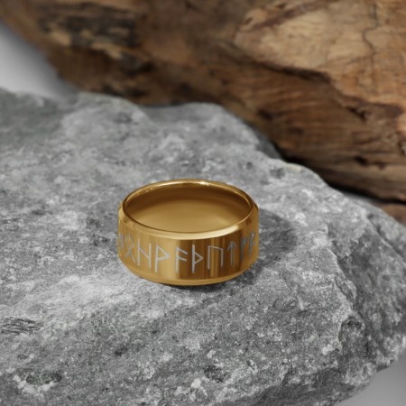 Ring "Valhalla" with runes, white color in gold, 16 size-1