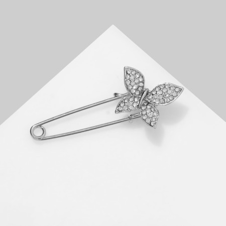 Pin "Butterfly", 5 cm, white color in silver-3