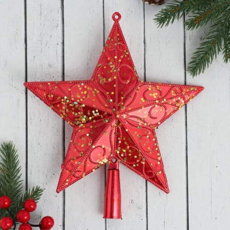 Tip "star" shiny with a pattern, 20x22 cm red