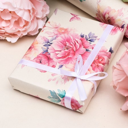 Packaging paper, Kraft white "Flower image", 50 x 70 cm-1