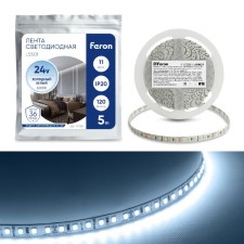 Светодиодная лента Feron 5 м, IP20, SMD2835, 120 LED/м, 11 Вт/м, 24 В, свечение холодное белое