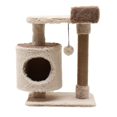 Complex for cats with a claw, 63 x 41 x 76 cm, fluffy fur, jute, brown-1