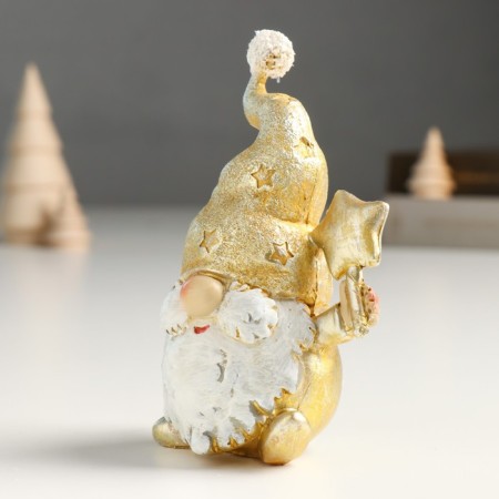 Souvenir Polystone "Grandfather Frost in a gold cap with a flashlight/asterisk" mix 8x5x12 cm-4