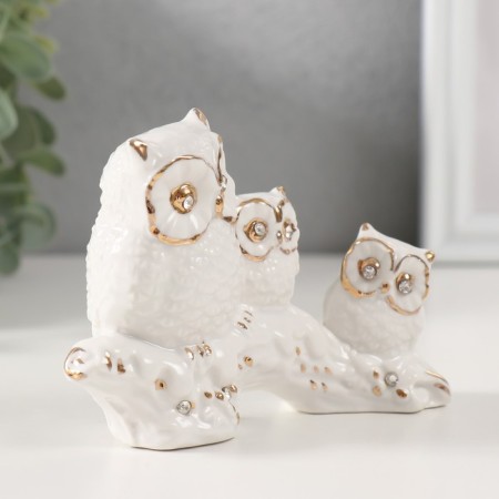 Souvenir Ceramics "Three White Filin on the Crap" with gold, rhinestones 3.8x11x8.5 cm-1