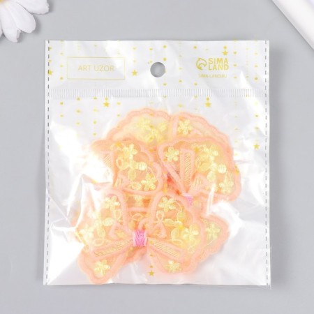 Decor for creativity Textile embroidery "Bow in orange-yellow flowers" 7x5.5 cm-3