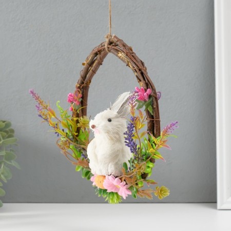 Souvenir "White Bunny in a wreath with flowers" 17.5x7.5x19.5 cm-1