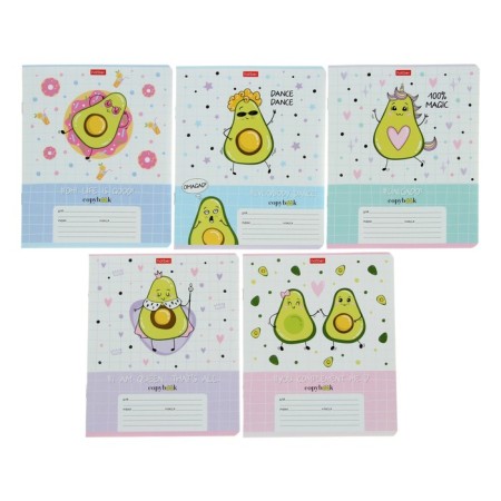 Notebook of 12 sheets in the cage "Funny Avocadics", the cover coated cardboard, rounded corners, fields, mix
