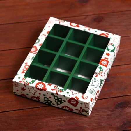 New Year. Box for 12 sweets "New Year's Pattern", 19 x 15 x 3.6 cm, confectionery packaging-1