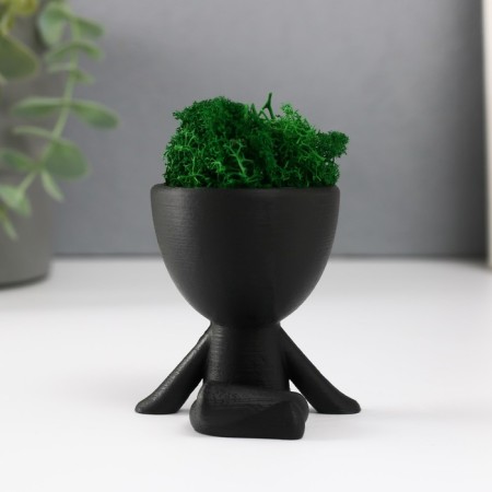 Kashpo concrete mini "Mr. Green on Chile" with moss black 6.5x6x6.5 cm (moss green stabiliz)