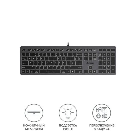 Keyboard A4Tech FSTYLER FX60 Gray USB Slim Led (FX60 GREY / White)-1