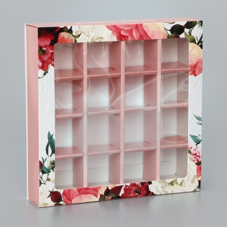 Box for sweets 16 pcs "Present", 17.7 x 17.7 x 3.8 cm. Confectionery packaging-1