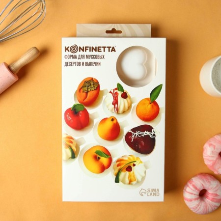 Form for mousse desserts and baking konfinetta "heart", 30 × 17.5 × 3 cm, 8 cells (6.2 × 6 cm), white color-6