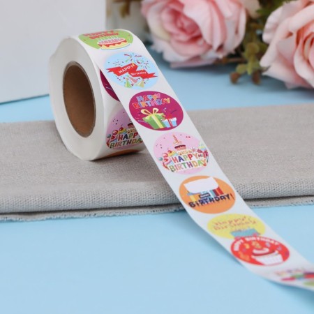 Stickers in the Roll "Birthday", 500 pcs, 2.5 x 2.5 cm