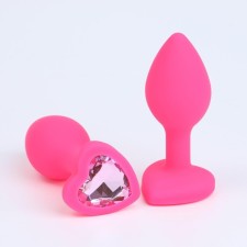 Anal traffic jam-hoods, with a crystal heart, Soft silicone, 28 x 75 mm, pink