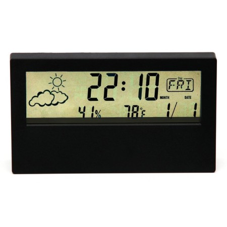 Clock - electronic desk alarm clock: thermometer, calendar, hygrometer, 13.3 x 7.4 cm-1