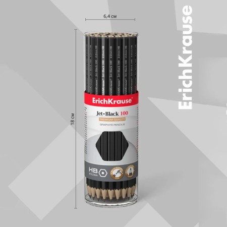 Pencil Chernographic Erichkrause "Jet Black 100", HB, Grifel D = 2.2 mm, wood, hexagonal, in a tube-5