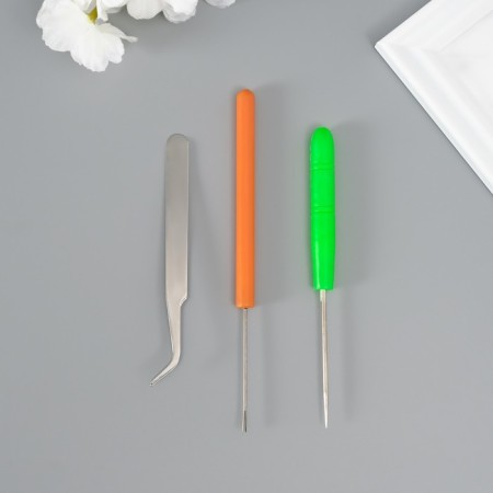 A set of quilling tools 3 items: cutting tool 0.7 cm, awl and tweezers 10 cm-1