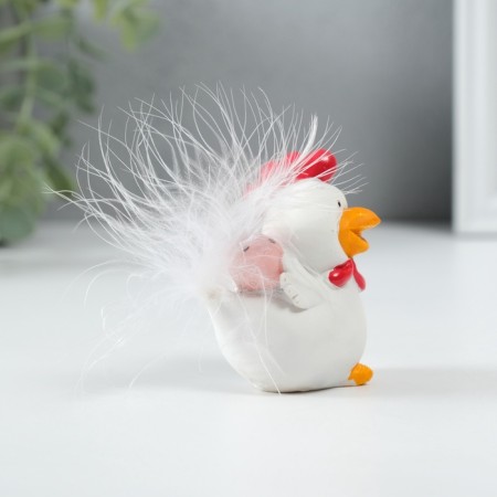 Souvenir Polystone "White Cockerel with pink egg" 5x4x6.5 cm-1