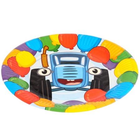 Paper plate "Happy Birthday!", 23 cm, blue tractor-3