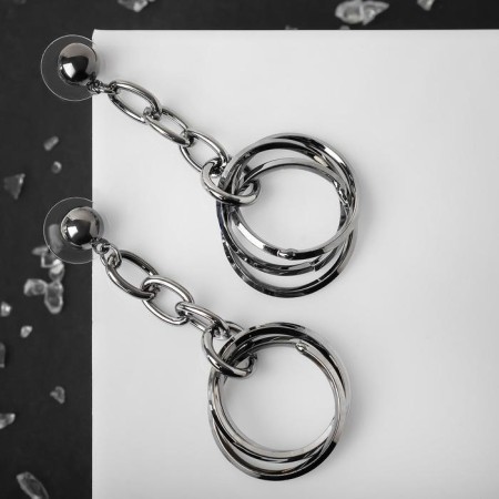 Earrings hanging "trend" rings on the chain, color gray metal