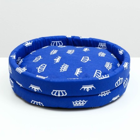 Lowcost Lyncost Round, Poplin, 40 x 40 x 12 cm, blue with crowns