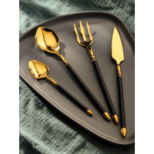 A set of cutlery made of stainless steel Magistro Ocean, 4 objects, the color of the metal of the gold, the handle is black