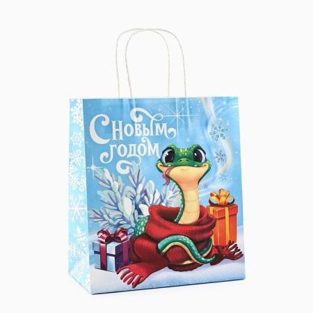 Package Gift New Year's "Snake 2025", white craft, 22 x 25 x 12 cm-1