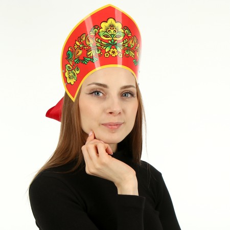 Kokoshnik "Anfisa" yellow flowers on red-1