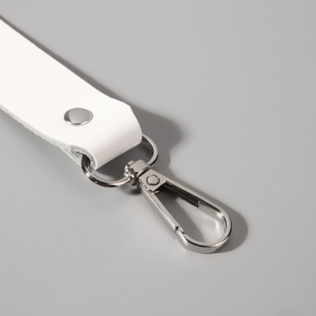 Genuine leather bag, adjustable, with carbines, 60 ± 2 cm × 2.5 cm, white/silver color-2