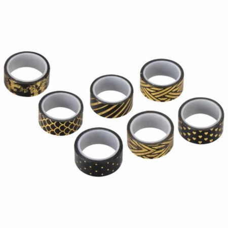 Adhesive Washi tanks with foil "black gold", 15 mm x 3 m (set 7 pcs) rice paper-2