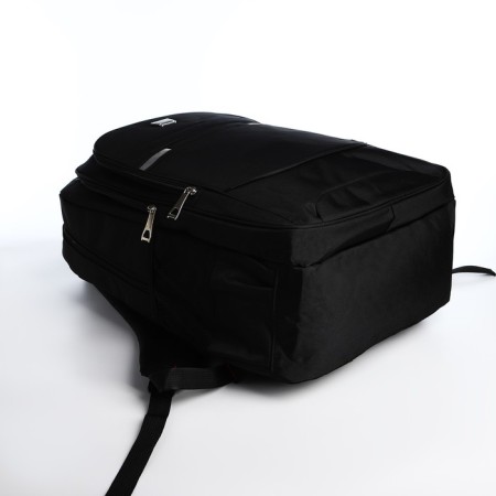 Youth backpack from textiles, 2 parts with lightning, 4 pockets, black color-4