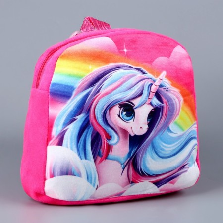 Baby plush backpack for the girl "Rainbow Unicorn", 23 × 23 × 7 cm-2