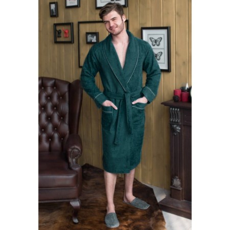 Male dressing gown, shalka+kant, size 52, green color, mahra