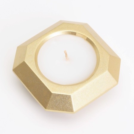 Candle "Square" in the candlestick with beveled corners is small, 9x3.5cm, gold-2