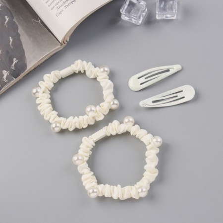 Hair Set "Gloria Chic" (2 gum 5 cm, 2 invisibility 5 cm) Milk-2