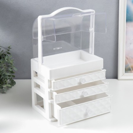 Cosmetics box plastic "Rombs. White. 3 boxes" 42x16.5x25 cm-3